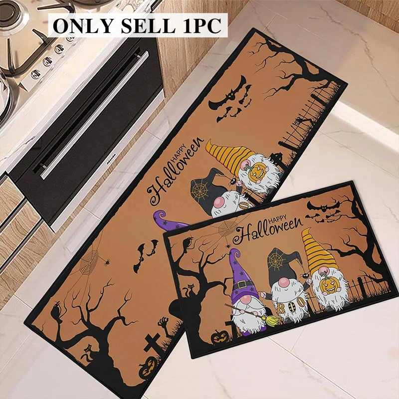 Kitchen Floor Mat Pvc Waterproof Leather Carpet Long Non-slip Oil-proof Foot Mats American Retro Halloween Style Home Decor Rug