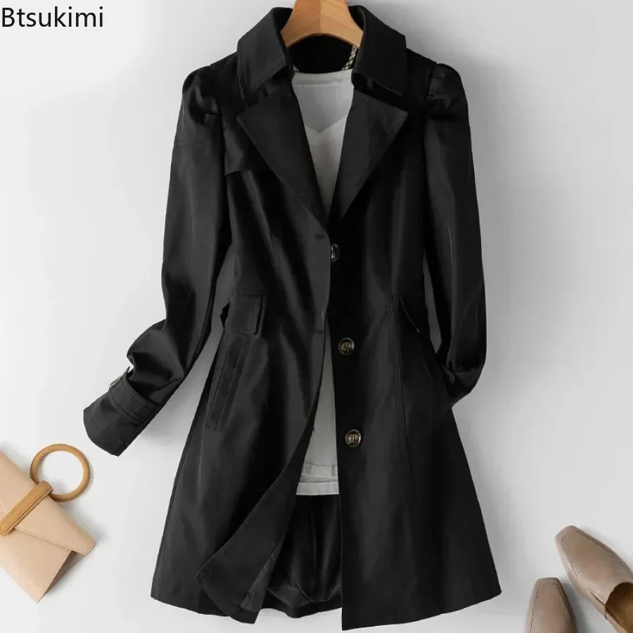 2025 moda feminina trench coat jaqueta estilo coreano único breasted meados de longo feminino trench coat blusão feminino