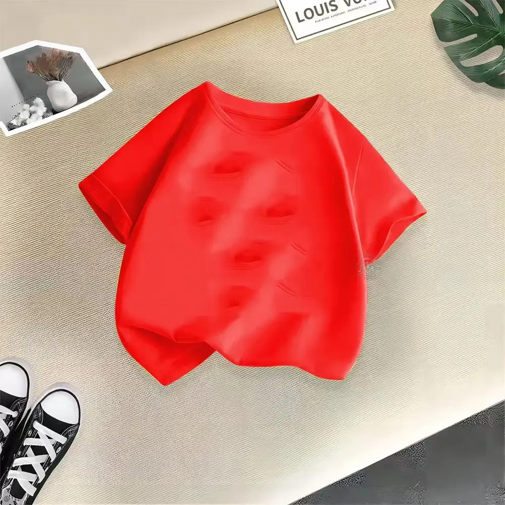 2024 Summer New! 2-10Y Kids' Dropped-Shoulder Cotton T-Shirt – Round Neck, Loose Fit, Student Activewear Essential