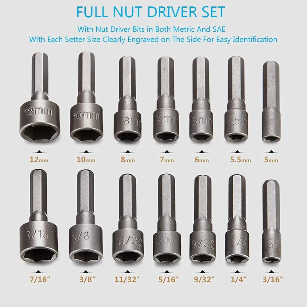 14 Chiếc Điện Hạt Lái Xe Bộ Mũi Khoan 1/4 ”Lục Giác Ổ Cắm Adapter Bu Lông Trình Điều Khiển Dụng Cụ Sửa Chữa Nhanh Chóng Thay Đổi Trục thuật Điện