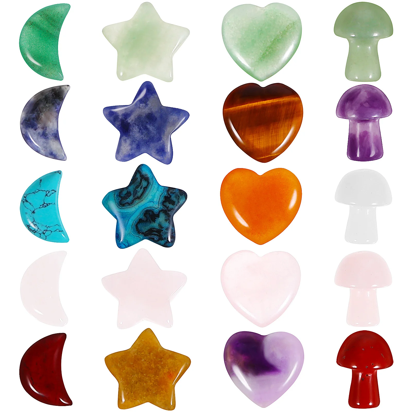 

20Pcs Crystal Stone Collection Star Mushroom Shapes Chic Small Smooth for Jewelry DIY Crafts Spiritual Decor