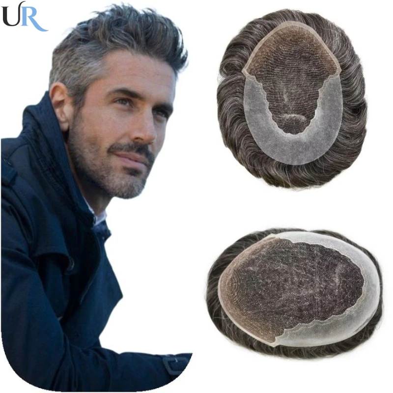 Q6 Toupee For Men Swiss Lace & PU Base Human Hair Replacement Systems Unit Toupee Wig For Men 6