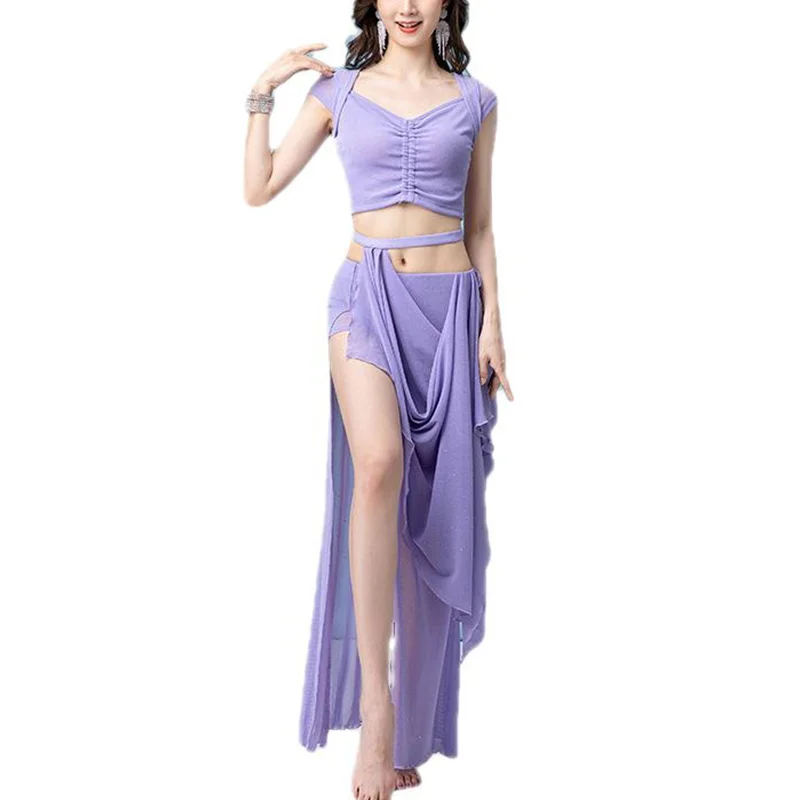 Frauen Bauchtanz orientalischen Top Split Rock Set Erwachsenen elegante Übungs kleidung Anzug Bauchtanz Bühnen performance Dance wear Outfit