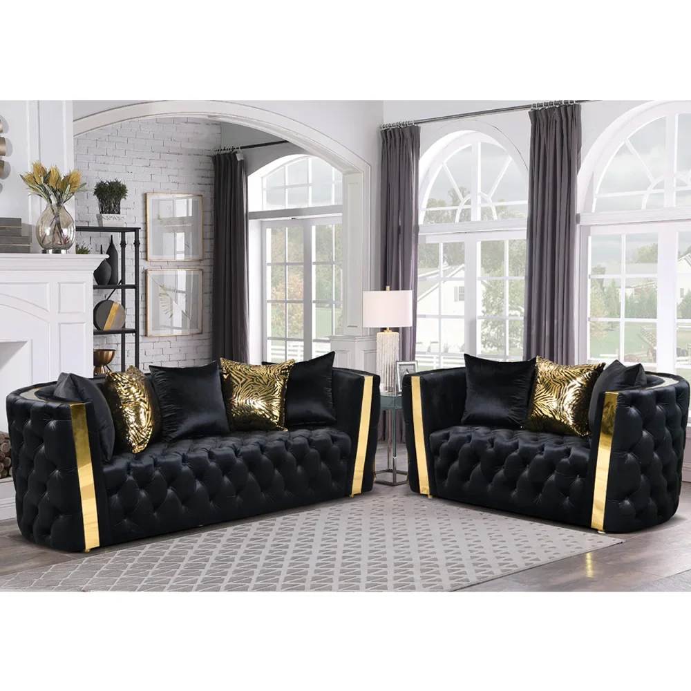 Super Modern Italian Velvet Sofa Set 3 2 1 Seater Upholstered Sofas with Tufts for Living Room