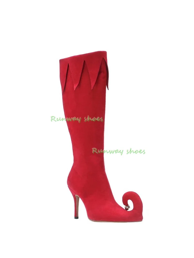 elves dress up boots aldult red Pom-poms decorate Pointed party boots  role play Halloween Strange costumes Ankle boots  2026 view 4