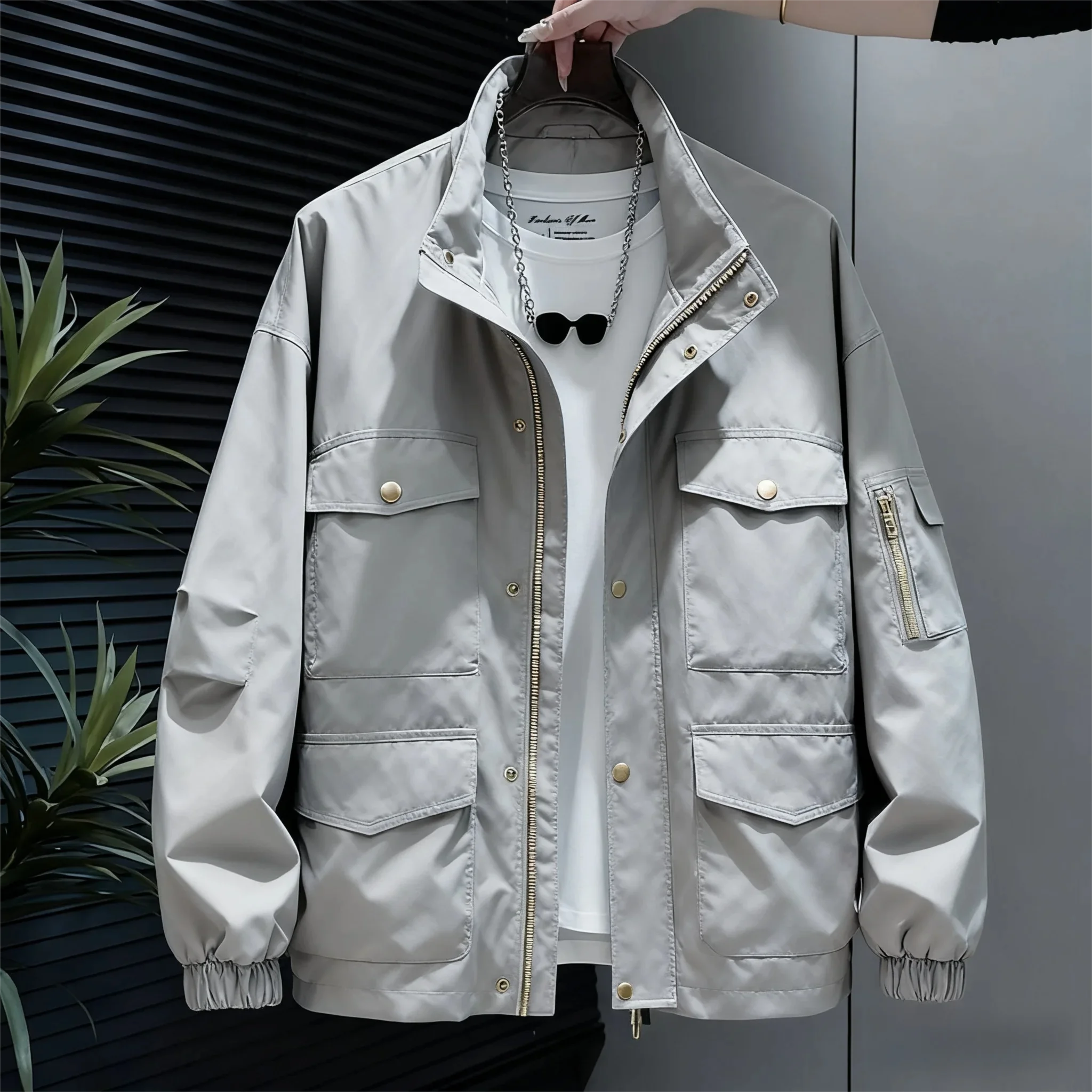 European-Style Fashion Stand-Collar Jacket for Men, Trendy Brand, Versatile & Casual, American-Style Men's Windbreaker, High-End