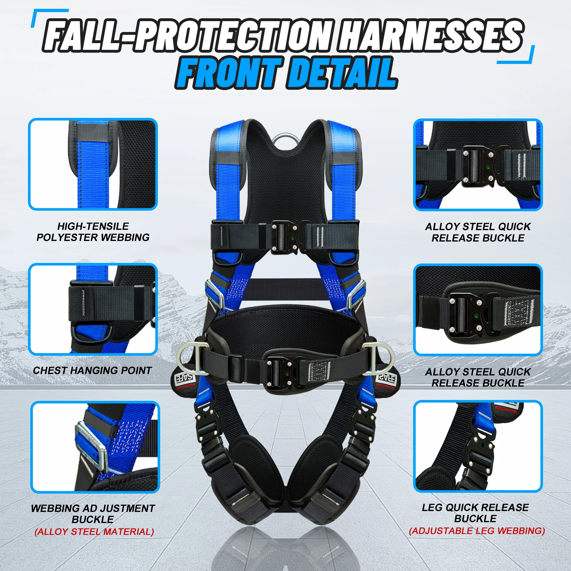 Safety Harness Fall Protection Kit with Shock Absorbing Lanyard, Premium Full BodyHarness with Upgraded Quick Buckles
