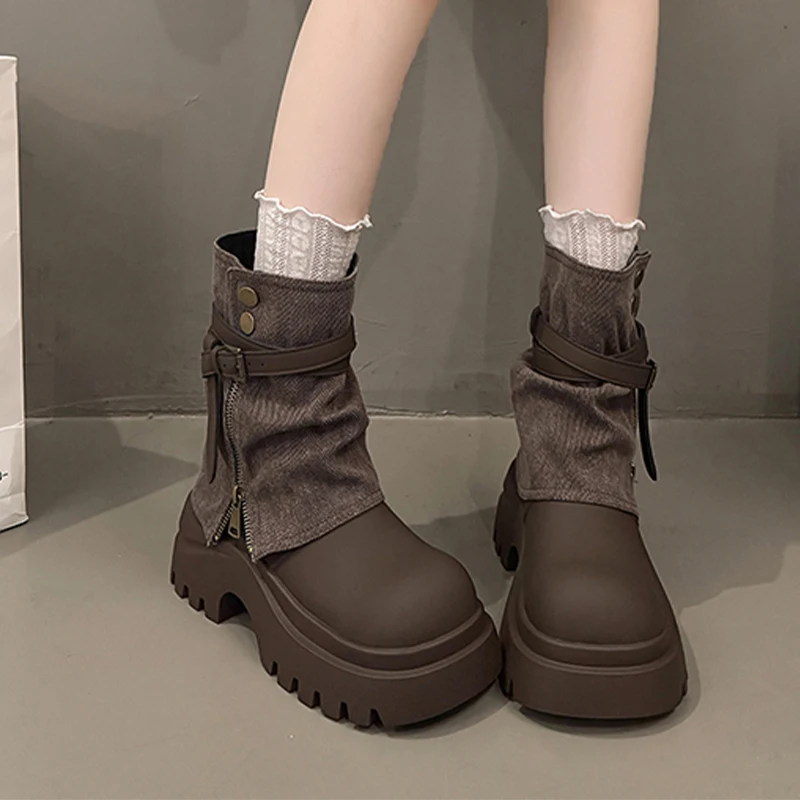 

Ankle Boots for Women Flats Platform Fashion Shoes Casual Designer Winter Cowboy Boots 2025 Cozy Motorcycle Botas Femme Shoes