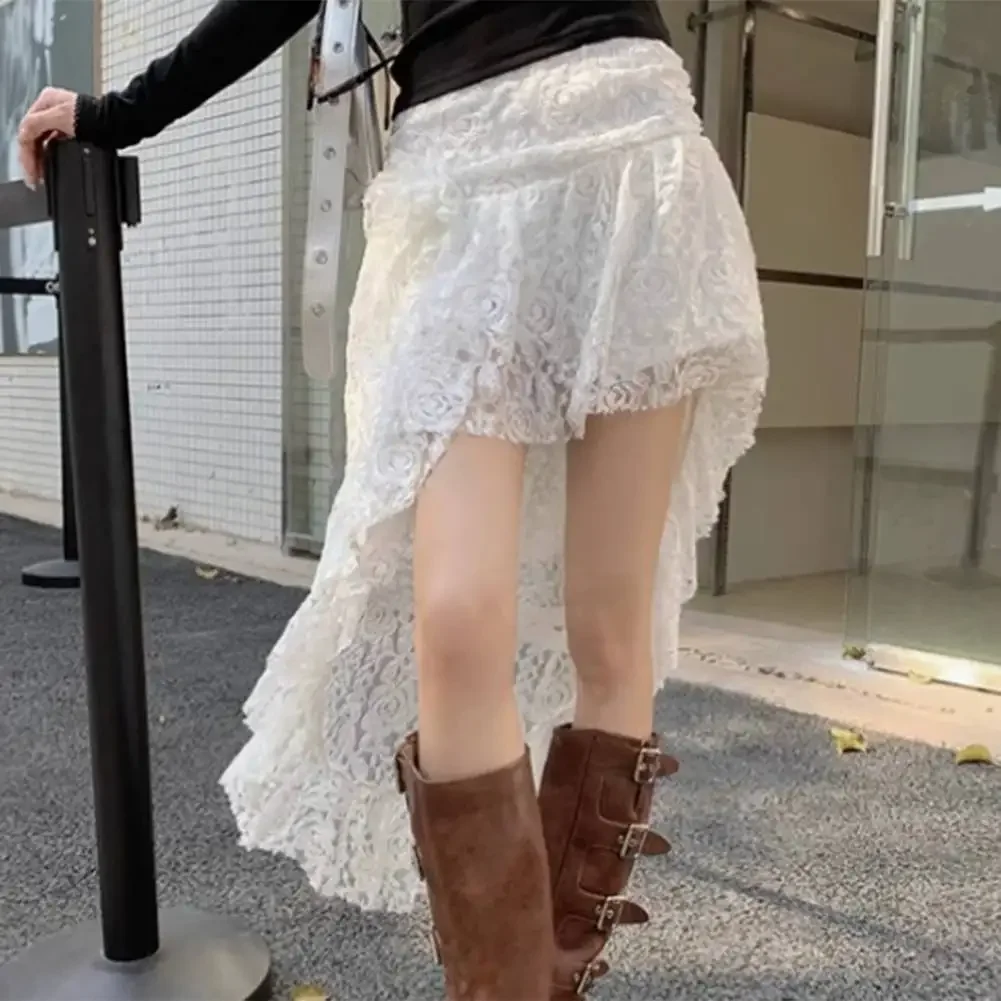 

Black Irregular Skirt High Waist Skirt Polyester Fabric Solid Color Pattern Basic Fashion Skirt Non Stretch Design