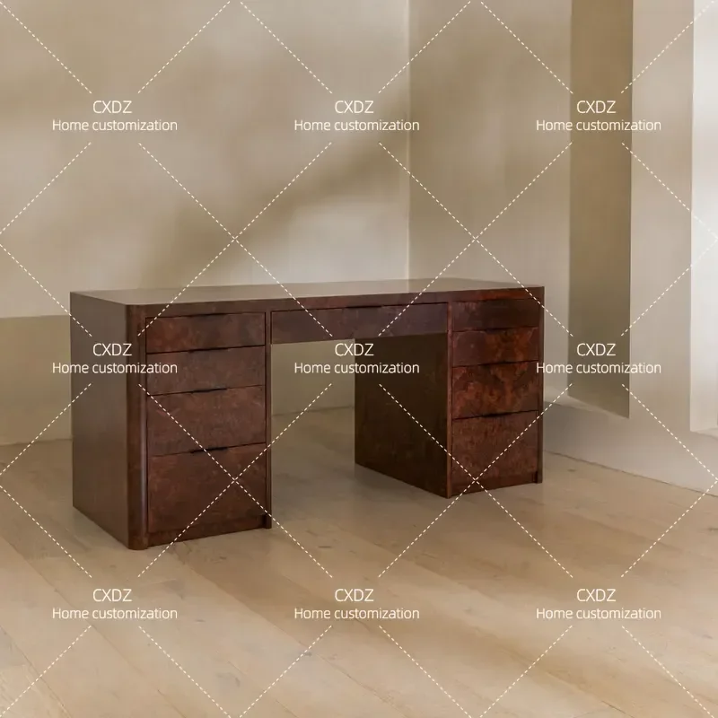 American Solid Wood Desk Simple Modern Black Walnut Live Edge Multi-drawer Writing Desk Home Office Workbench