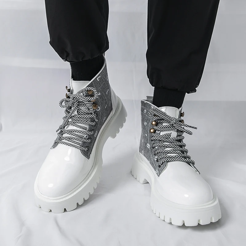 

Men High Top Boots PU Color Blocked Ankle Boots Fashionable Business Casual Men Boots Sizes 38-46