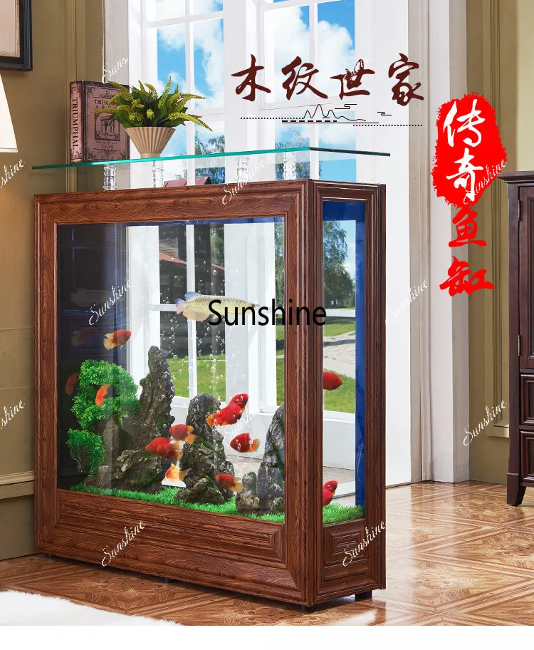 Chinese fish tank living room household small and medium ecological water-free rectangular partition screen floor