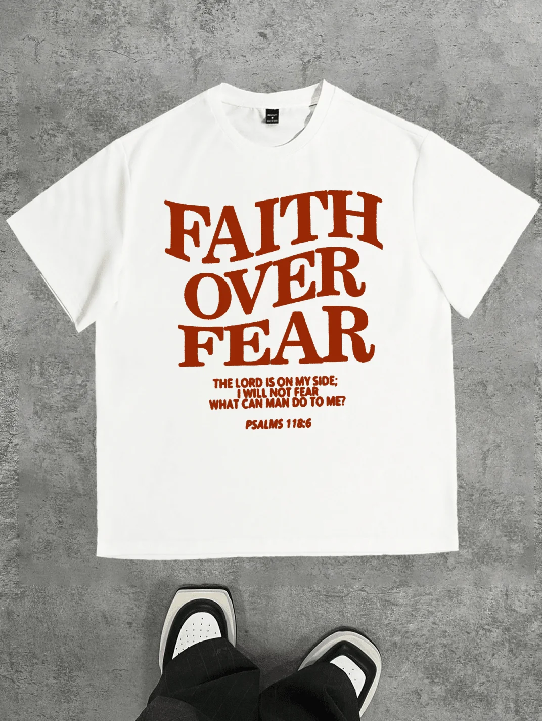 Camiseta gráfica Faith Over Fear para hombre, camiseta informal de algodón de manga corta con cuello redondo