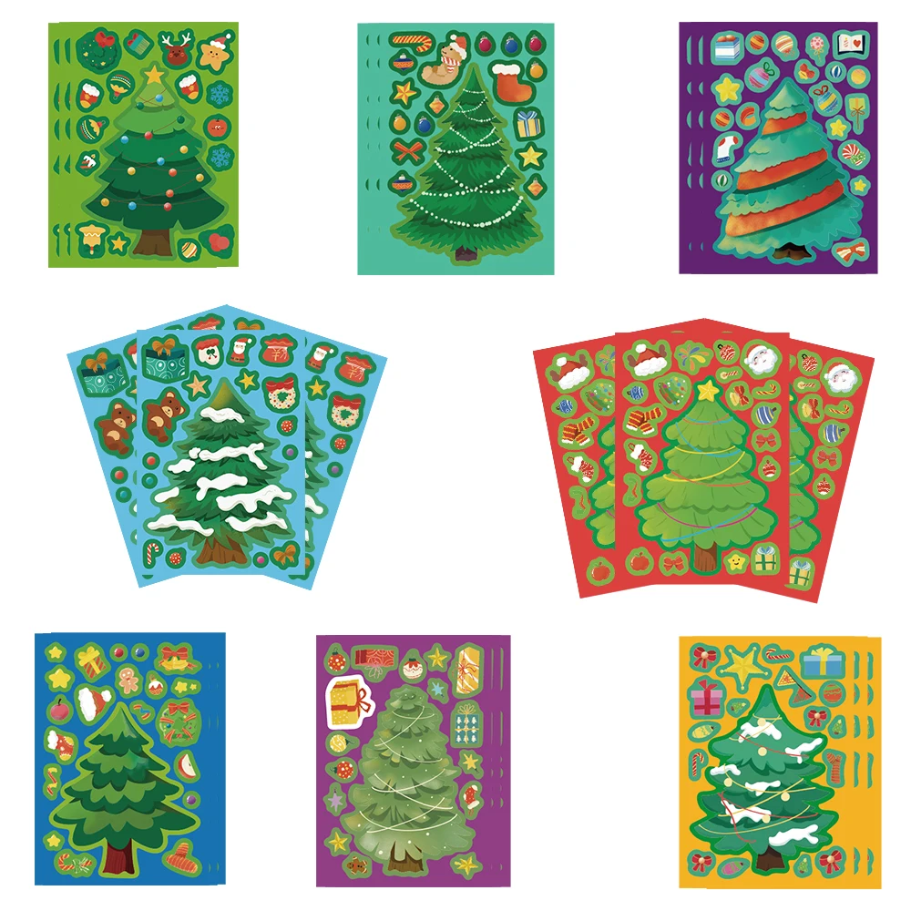 

8PCS Happy Christmas tree assembly Sticker Cartoon Phone Laptop Cartoon Waterproof Paintings Motorcycle Bicycle Guka Decals ﻿