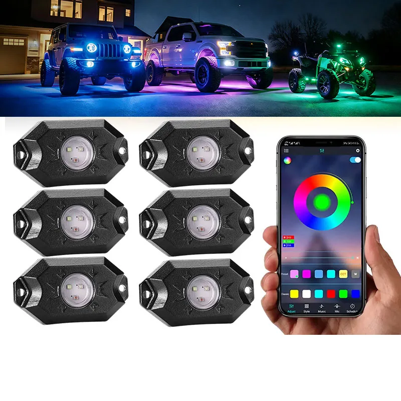 for Can-Am Maverick X3 MAX 17+ UTV 6-Pods RGB LED Rock Lights Underglow Light Wireless Bluetooth Music Timing Chase Light
