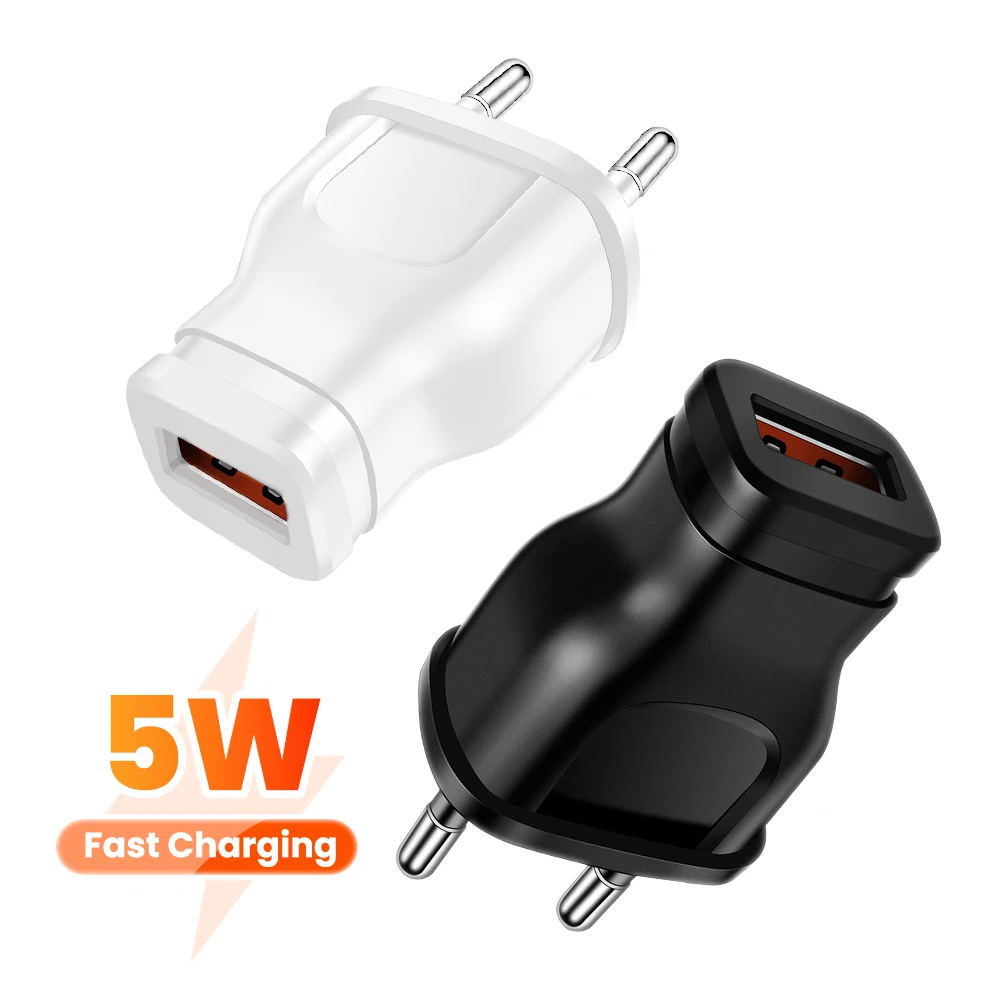 Elough 1A 5W Einzel-USB-Reiseladegerät USB auf EU/US-Konvertierungsstecker Telefon-Ladegerät Smartphone-Reiseladegerät Ladekopf