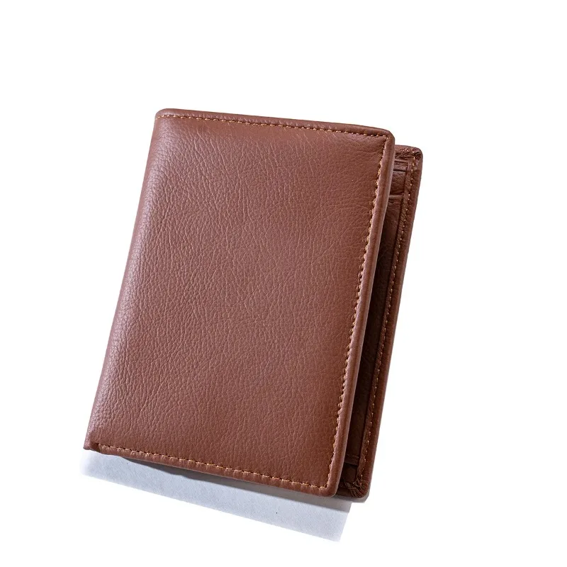 3-Fold Business Purse with Zipper Pocket & Multi-Card Slots Genuine Leather Men's RFID Blocking AntiTheft Wallet