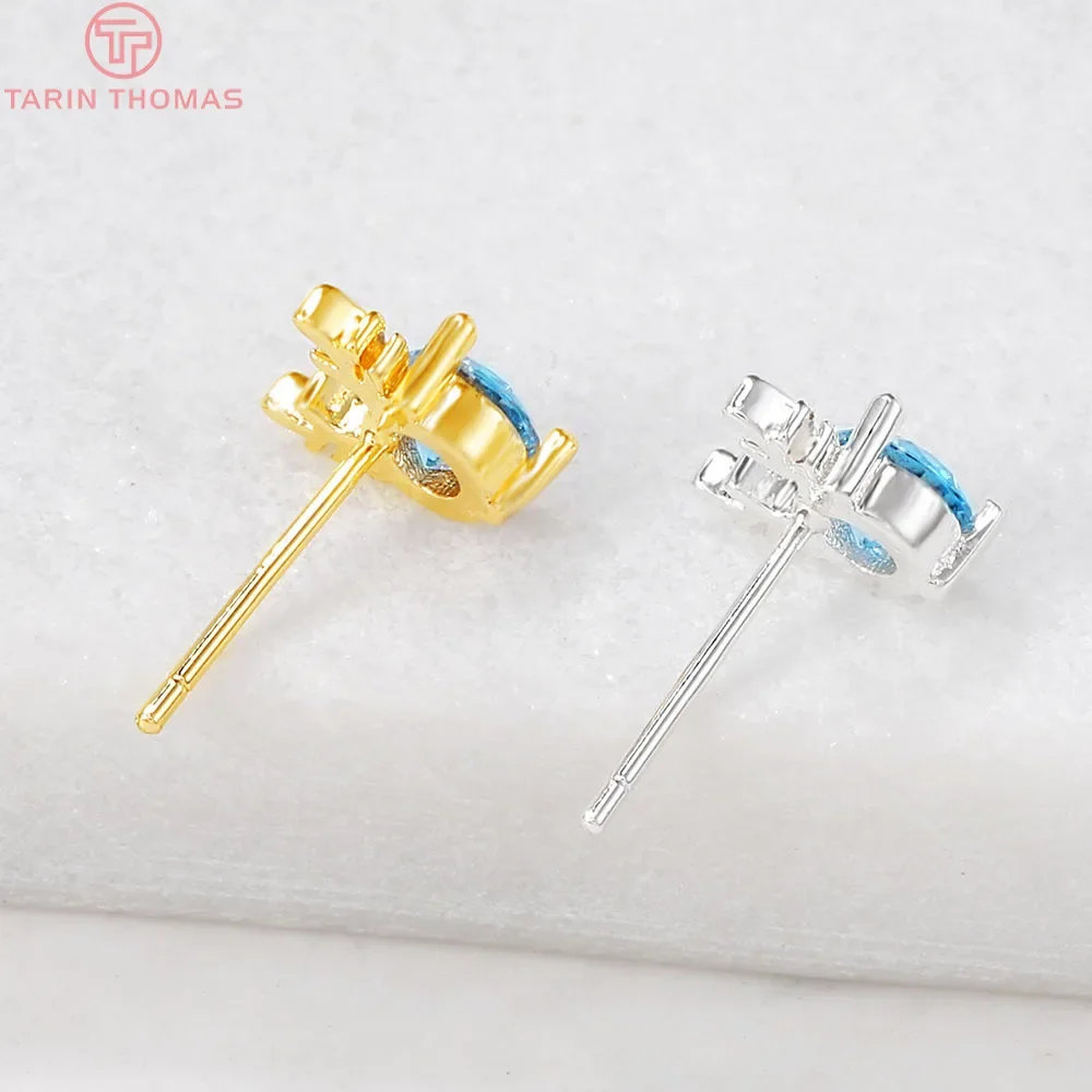 (1976)4PCS 8x9MM 24K Gold Color Plated Brass with Zircon Deer Stud Earrings High Quality DIY Jewelry Making Findings