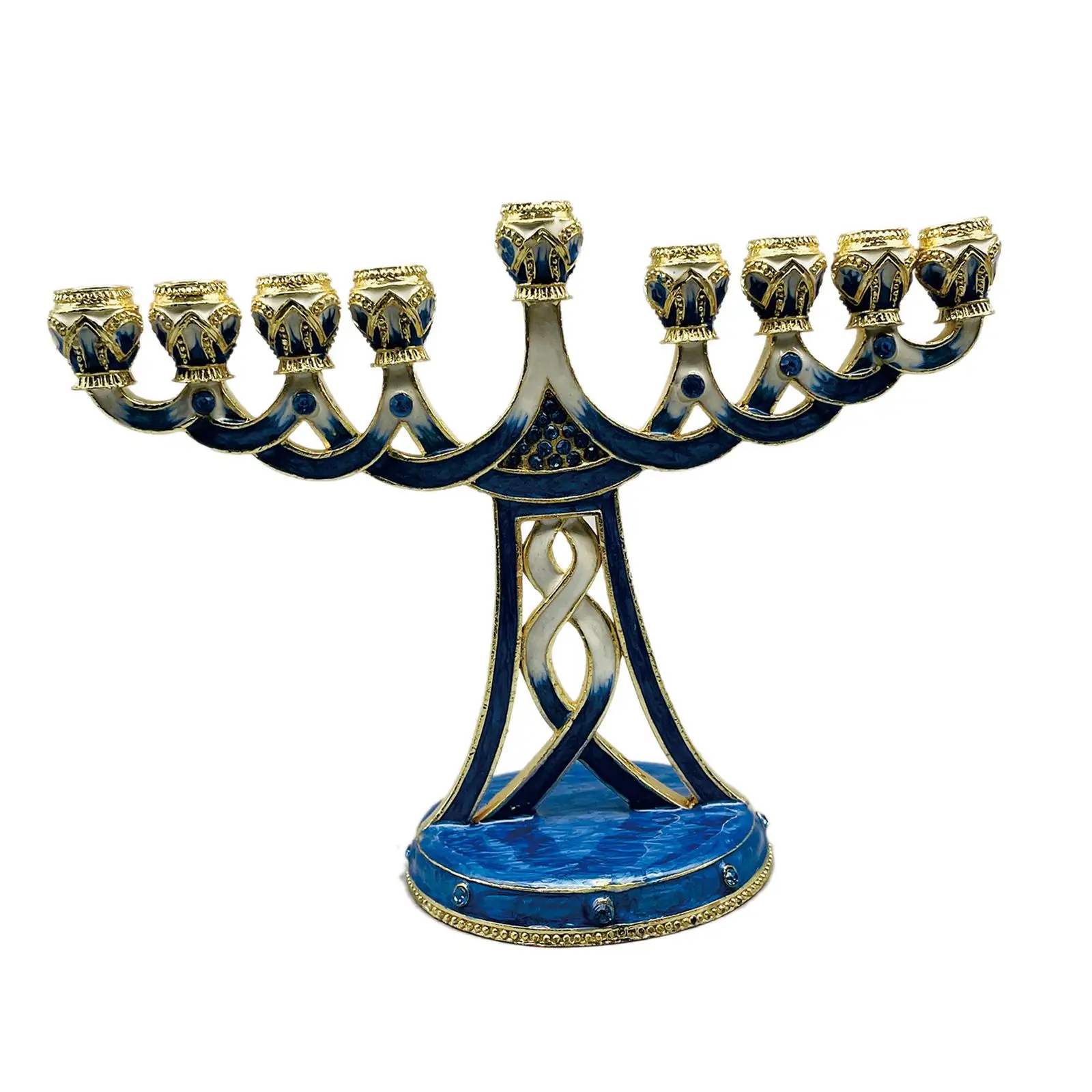 Enameled Menorah Candle Holder Antique 9 Branch Alloy Candlestick for Hanukkah Party Table Centerpiece Enameled Menorah Candle Holder Antique 9 Branch Alloy Candlestick for Hanukkah Party Table Centerpiece