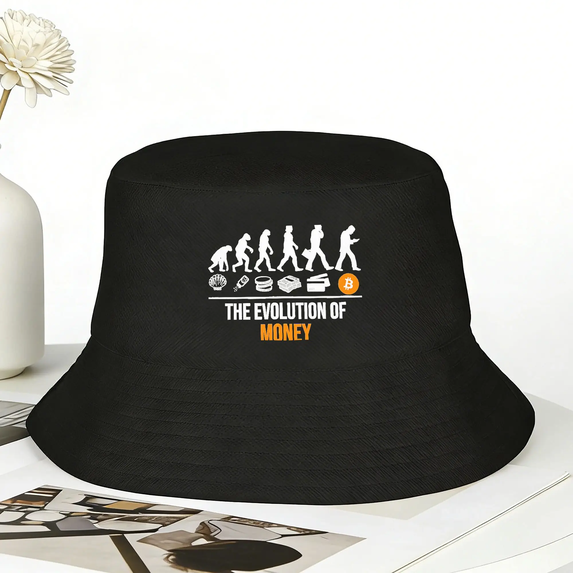 Bitcoin The Evolution of Money Bucket Hat  Harajuku Fisherman Caps Foldable Beach Travel Sunscreen Hats For Unisex Design Cap