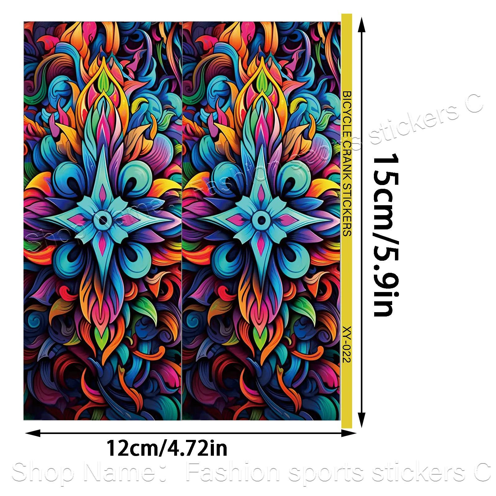 1Set 2Pcs Colorful Psychedelic Floral Bike Crank Stickers, Waterproof Vinyl Decals for MTB Road Bike Crank Decor, Holiday Gift