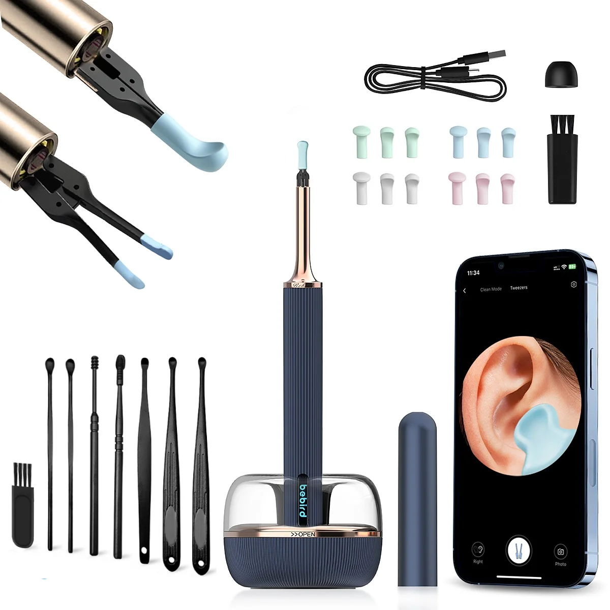 

Беспроводной инструмент для удаления ушной серы, набор для удаления ушной серы с камерой, очиститель для ушей с базой для хранения с камерой 1080p HD, 8 шт., аксессуары