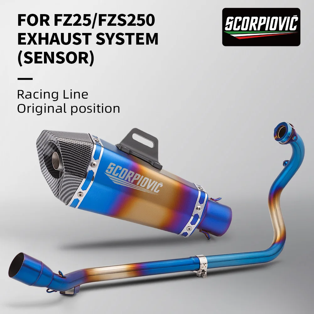 Sistema de escape para motocicleta FZ25/FZS250, sección delantera con cono pequeño, sección trasera hexagonal, silenciador Slip On