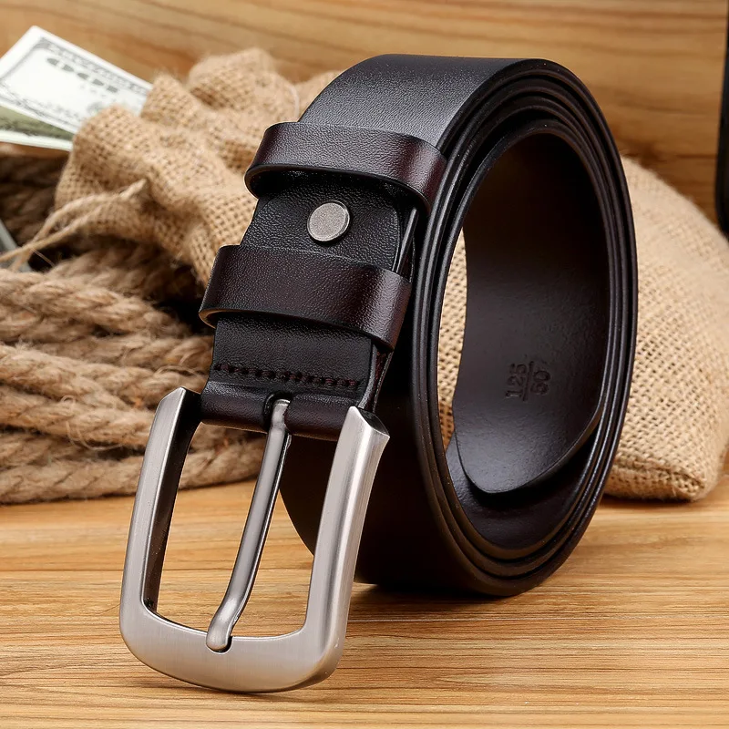 3.8CM Men\\\'s Leather Belt Hard Metal Buckle Soft Man\\\'s Genuine Leather Belts Designer Real Leather Jeans Luxury Belt