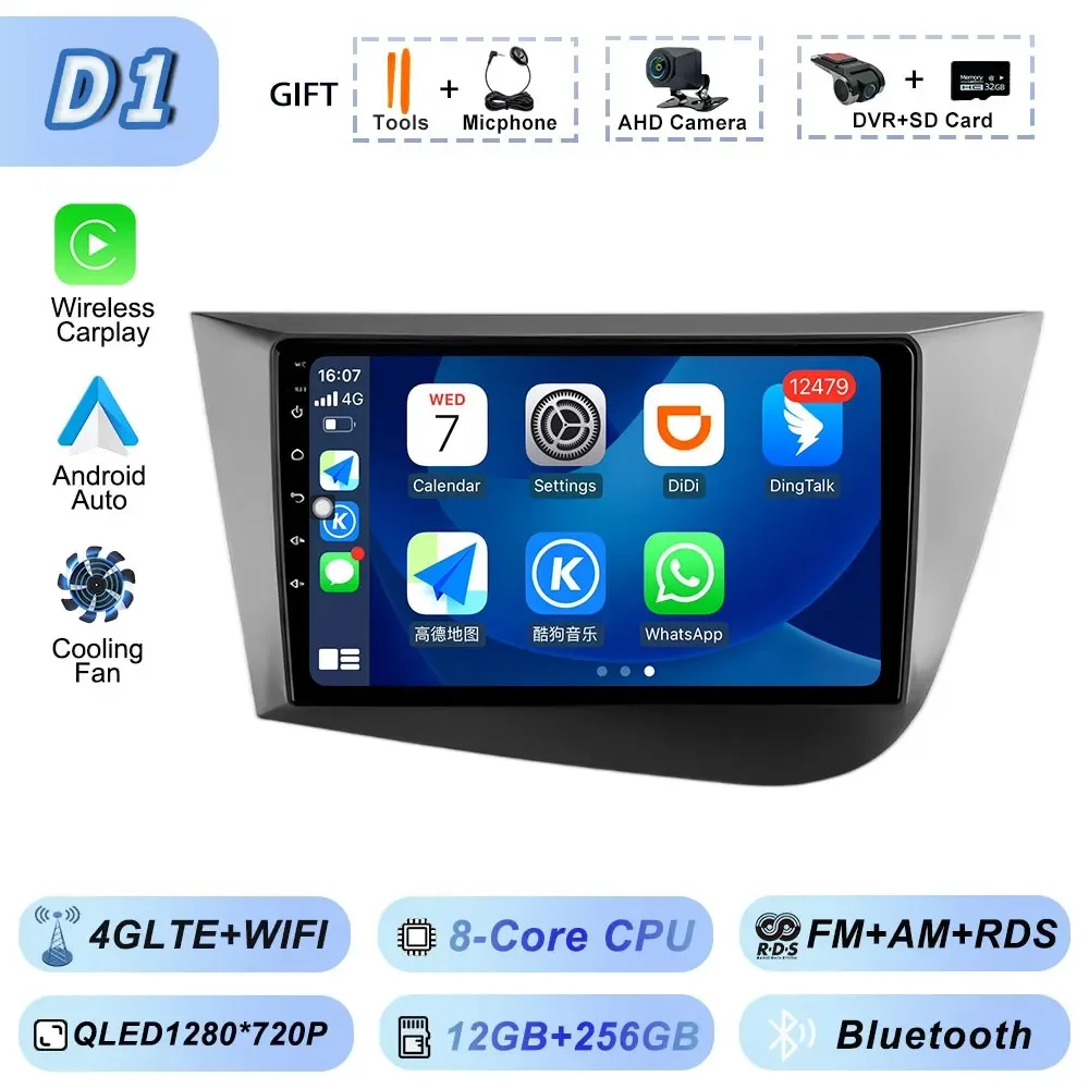 Draadloze Carplay Android 15 voor Seat Leon 2 2005-2012 Multimedia Video Player Wifi Autoradio Navigatie GPS Stereo Android auto