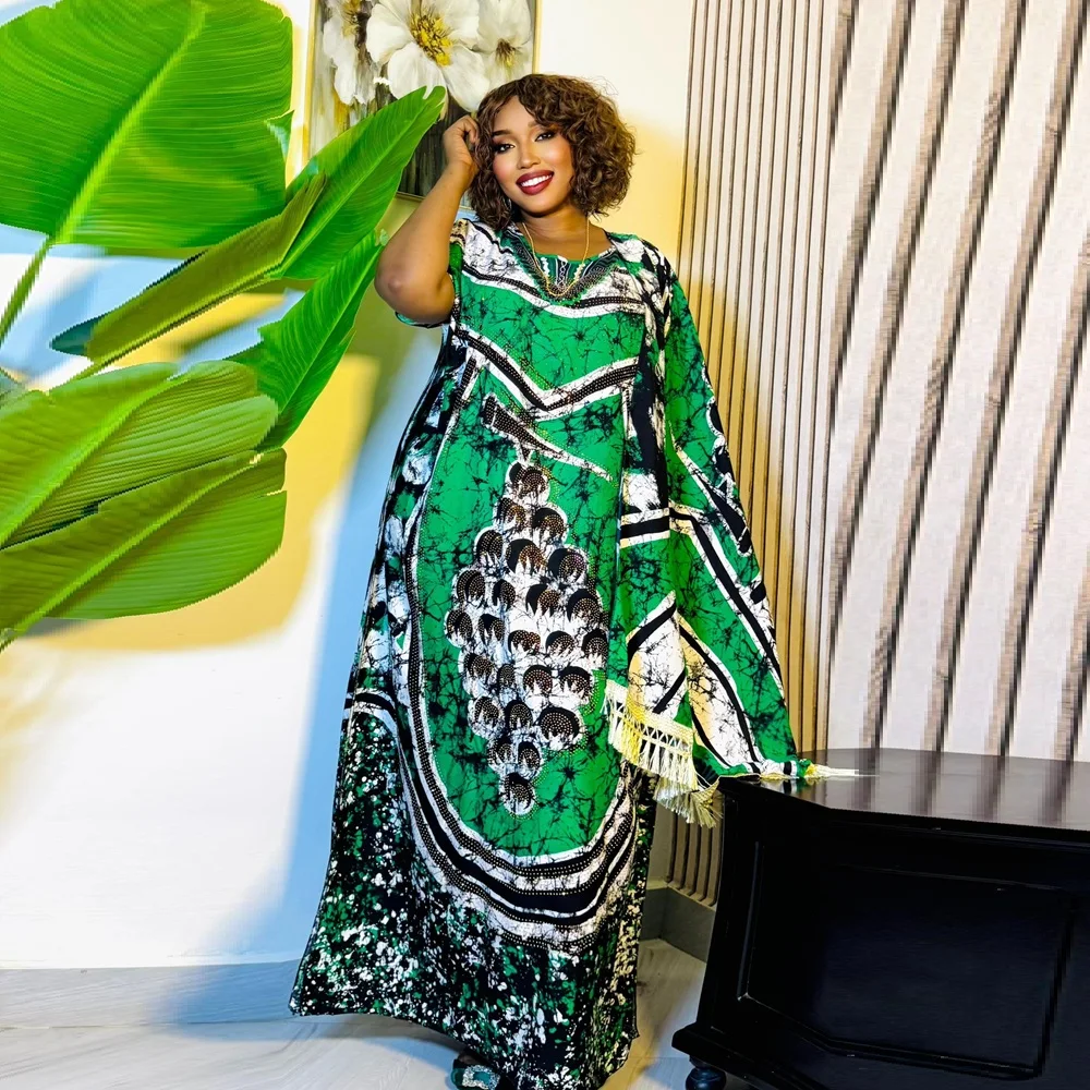 

2025 новое модное летнее свободное повседневное платье с принтом в этническом африканском стиле со стразами, женское хлопковое платье больших размеров