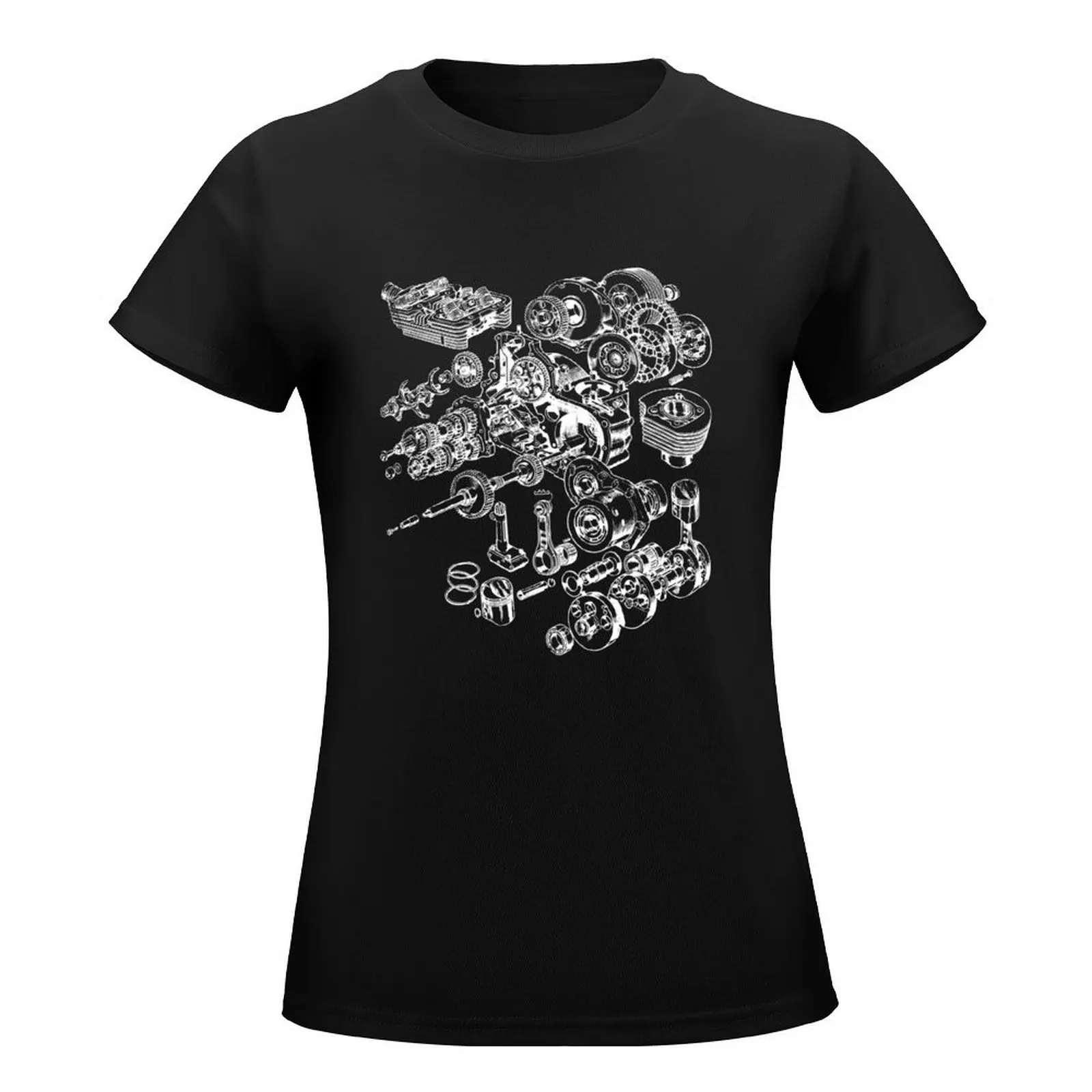 Motor Cycle Engine Exploded View T-Shirt Aesthetic clothing oversized tees workout t shirts for Women