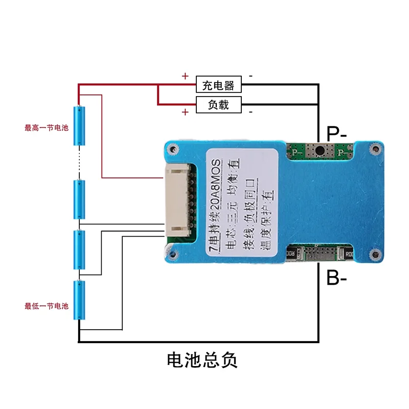 1pcs 18650 Lithium battery protection board 7 Strings ternary protection board 24V 25A with equalization belt temperature protec