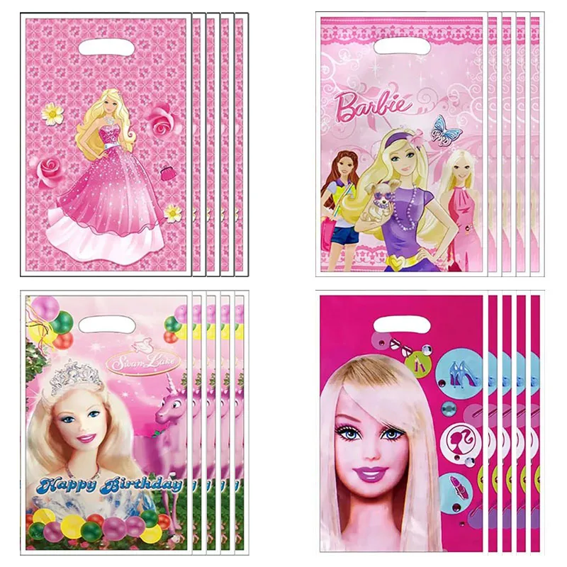 10/20/30pcs Barbie Gifts Bags Kids Happy Birthday Party Decoration Pink Girls Cute Cartoon Candy Box Baby Shower Supplie