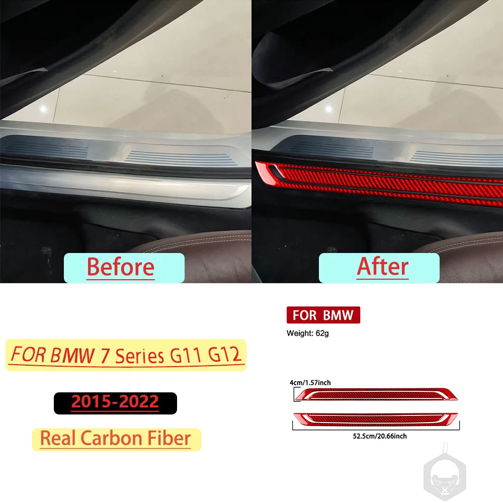 For BMW 7 Series G11 G12 2015–2022 Car Inside Door Welcome Sill Panel Real Soft Carbon Fiber Interior Car Accessories Stickers