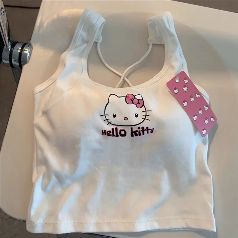 Sanrio Hello Kitty Camisole Y2k Tank Tops Girls Summer Fashion Sleeveless T-shirts Cartoon Cute Woman Tight Fitting Inner Layer