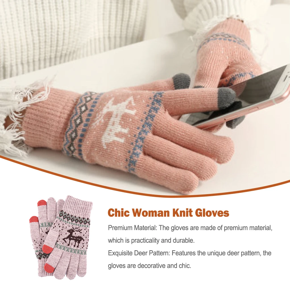 

Winter Women Gloves Girls Hands Warmer Comfortable Deer Pattern Knit Glove