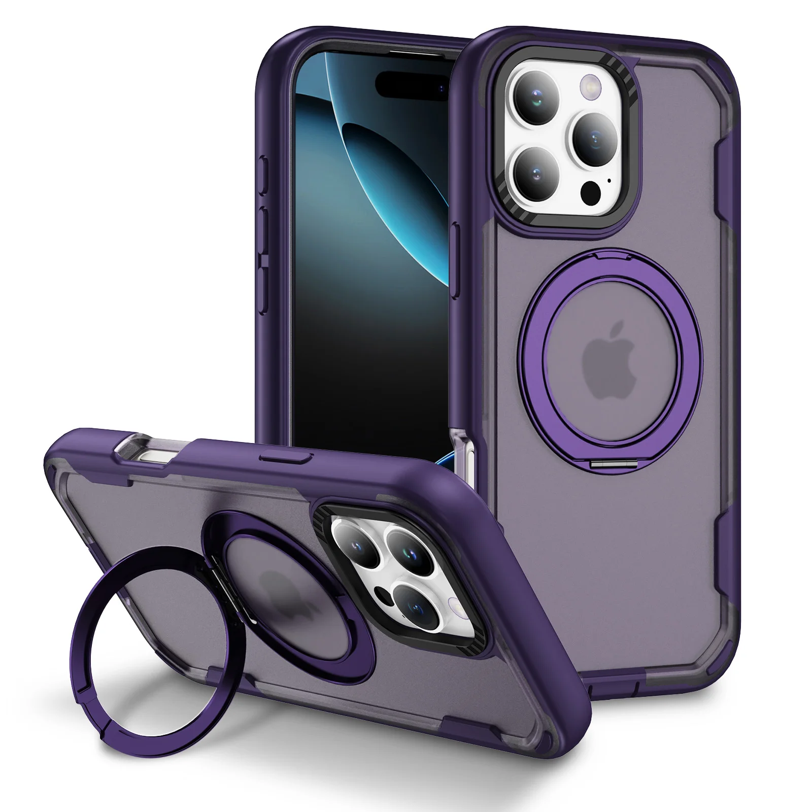 

3 IN 1 Contrast Color Holder Phone Case For iPhone 13 Pro Max iPhone 12 Pro Shockproof Stand Hard PC Silicone Cover