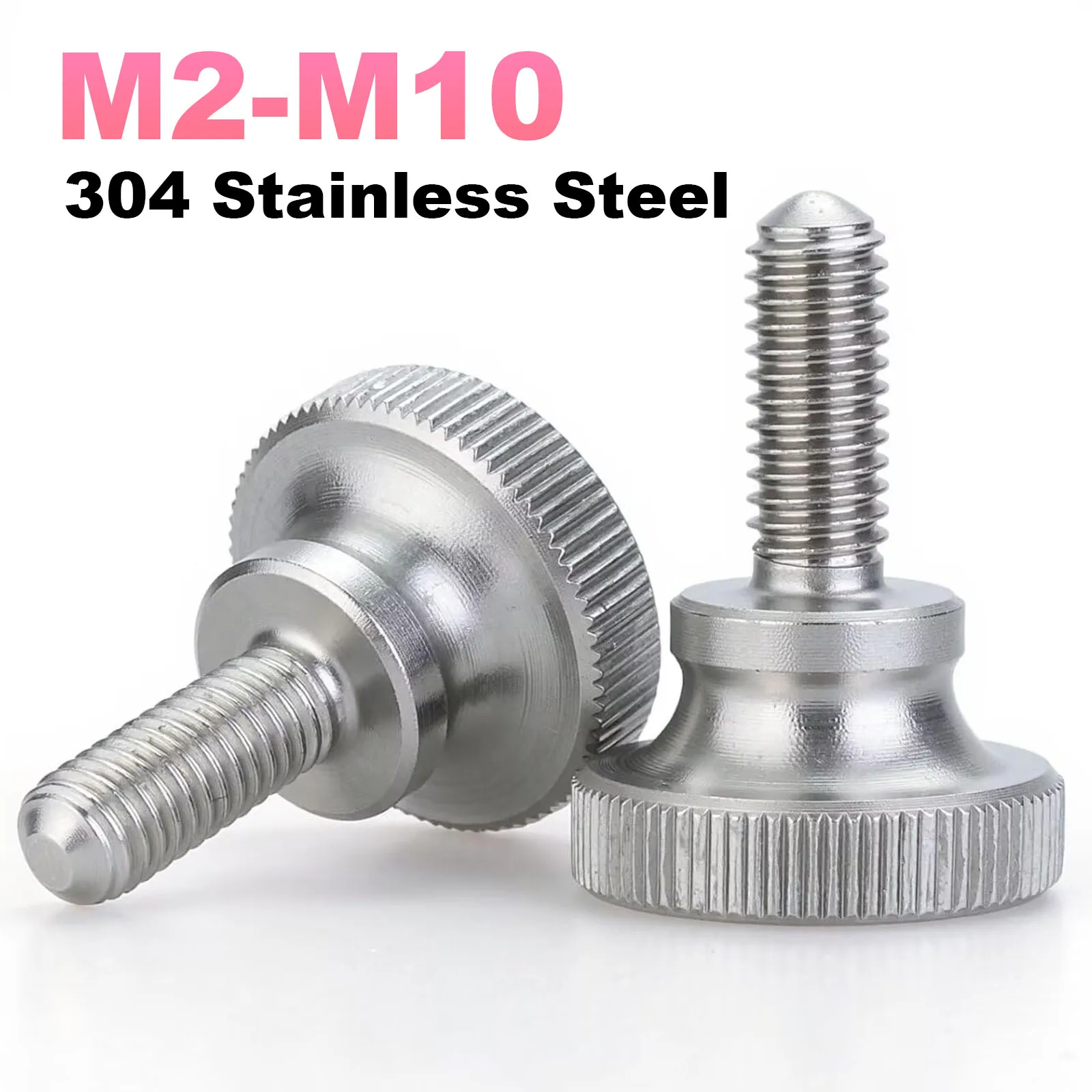 Knurled Thumb Screws M2 M2.5 M3 M4 M5 M6 M8 M10 304 StainlessSteel Flat Knurled Head Thumb Screws Bolts with Shoulder Grip Knobs