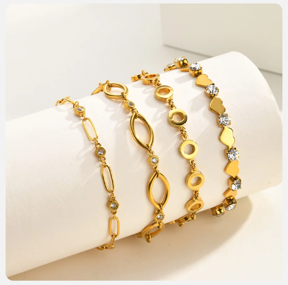 Vnox Eleganter, vergoldeter Charm mit Zirkonia für Damen, geometrisches, hohles Armband aus Edelstahl, handgefertigt, Party-Schmuck – Detail 6