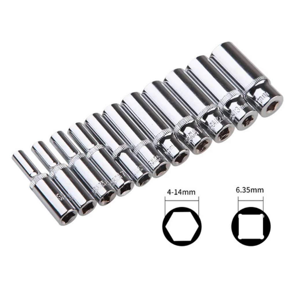 1/4inch Single Extension Hexagon Socket 6/8/10/13/14mm Premium Chrome Vanadium Steel Socket Chrome Plated Finish Socket Wrench image 3