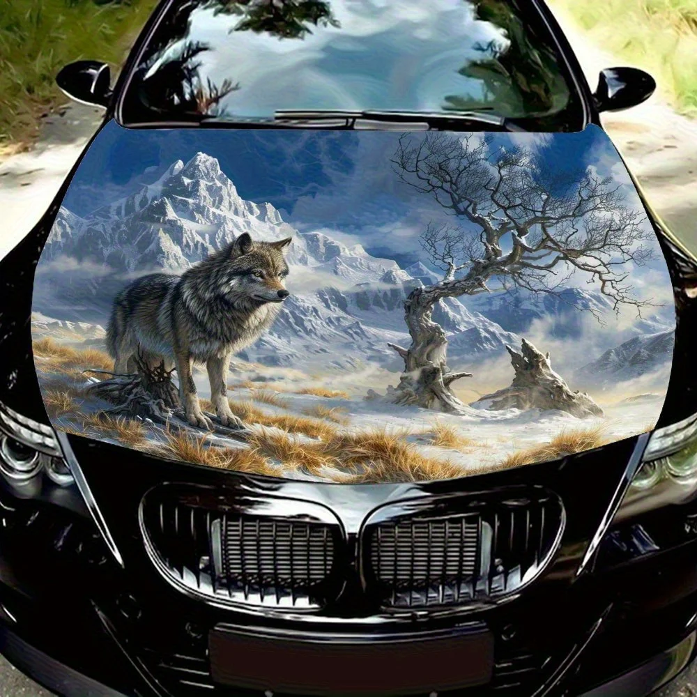 

Snow Mountain Gray Wolf Car Hood Wrap Color Vinyl Sticker Truck Graphic Bonnet Auto Accessories Decor Decal Waterproof And Scrat
