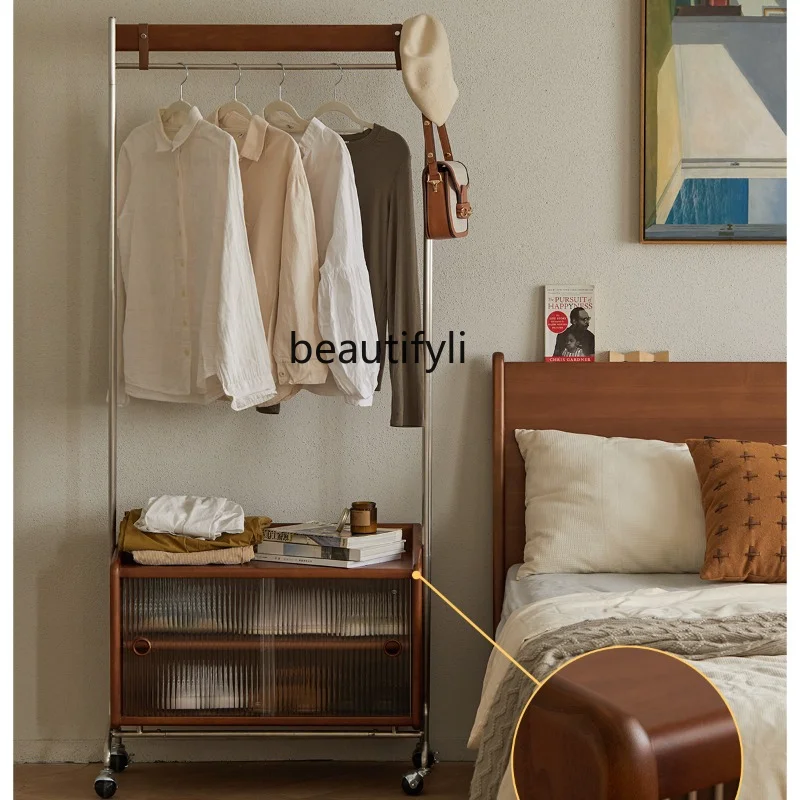 

Nordic Retro Solid Wood Coat and Hat Rack Bedroom Floor Hanger Mobile Na Stainless Steel Hanger