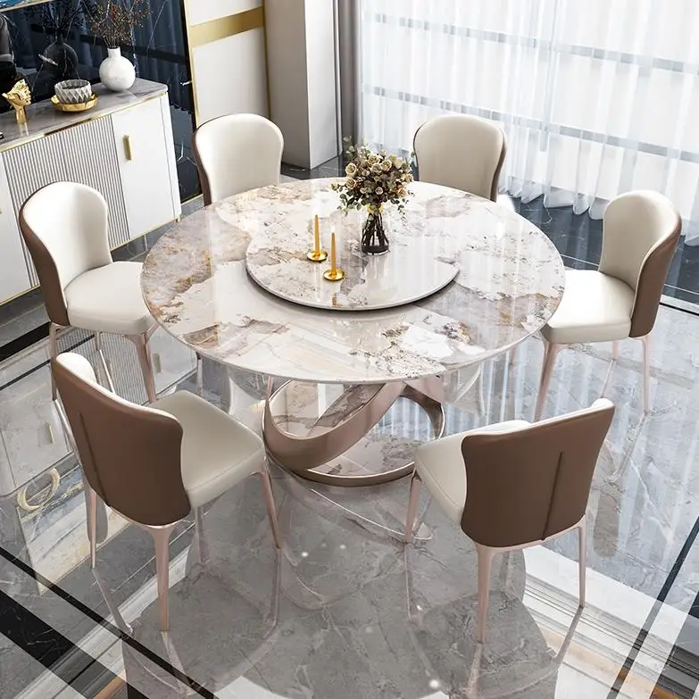 

Luxury Round Dining Table Chairs Hallway Console Marble Dining Table Designer Lounge Restaurant Mesas De Comedor Home Furniture