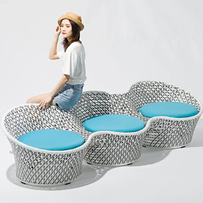 Outdoor rattan furniture sofa balcony courtyard rattan three-person chair peanut shell outdoor leisure sofa