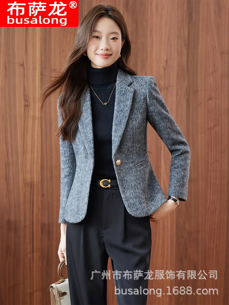 2025new elegante moda terno casual feminino manga longa blazer profissional formal jaqueta única workwear8660