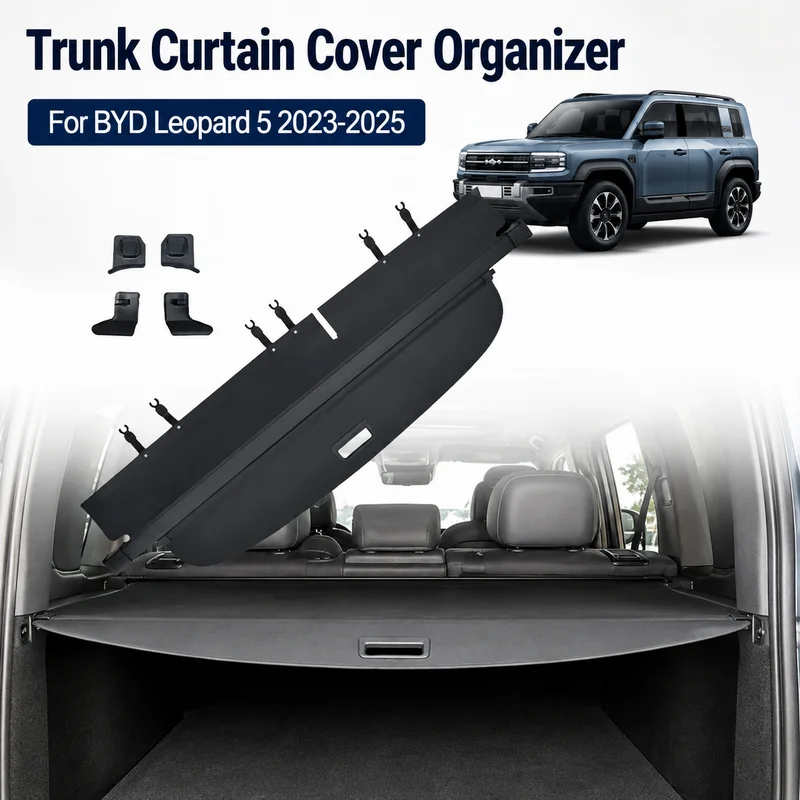 Trunk Curtain Cover Organizer For BYD Leopard 5 2023-2025 Car Rear Rack Partition Shelter Shield Shade Luggage Cargo Protector