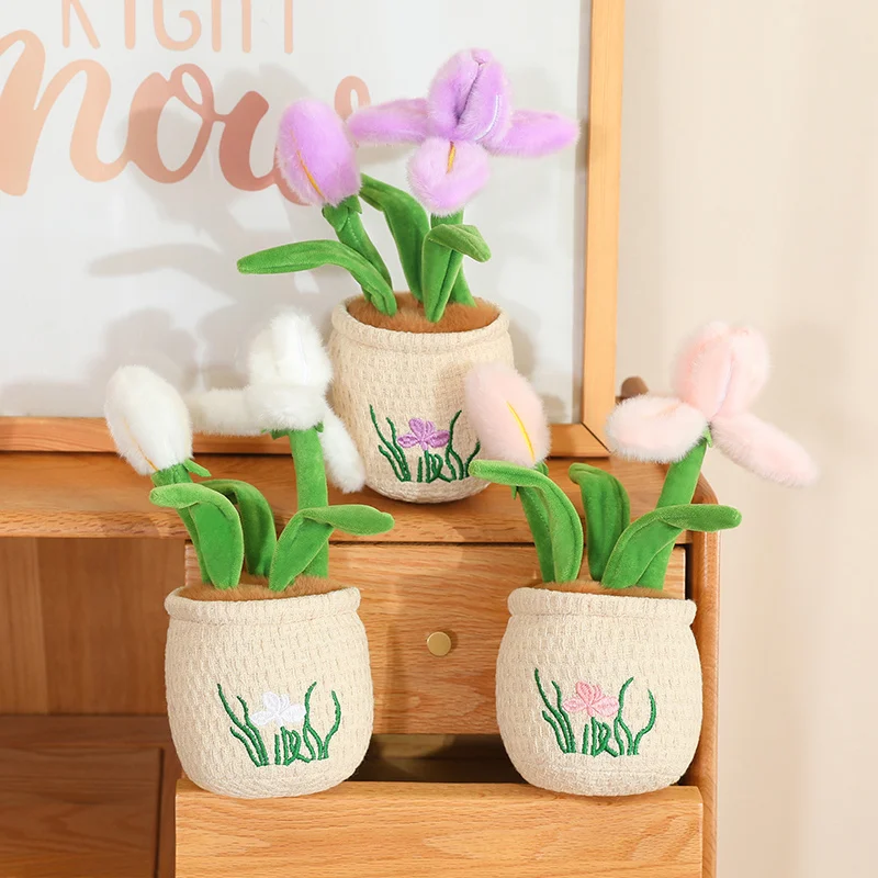 30cm Iris Potted Plant Simulated Plant Stuffed Plush Toys Flowerpot Desktop Ornaments Mother’s Day Gifts For Spring Home Decor