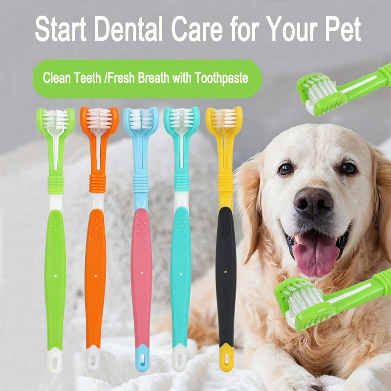 1 Pc Pet Triple-Head Toothbrush Dogs & Cats Quickly Clean Teeth Freshen Breath Toothbrush Suitable For Different Tooth Shapes