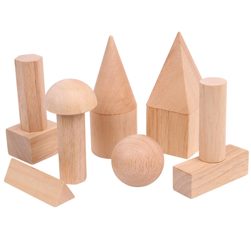 12 stücke Geometrie Bausteine Holz 3D Würfel Zylinder Rund Kegel Quader Kombination Spielzeug holz baustein