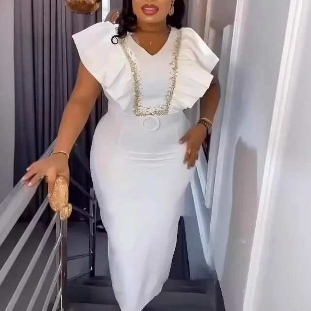 

Women Long Dress Dresses Sexy Vestidos Y2k Streetwear V Neck Sleeveless Ruffles Hip Wrap Elegant Splice Party Night Work 2026